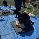 ⑬応急救護の「胸骨圧迫」と「AED」訓練。時間がなく、ほとんど体験できなかった